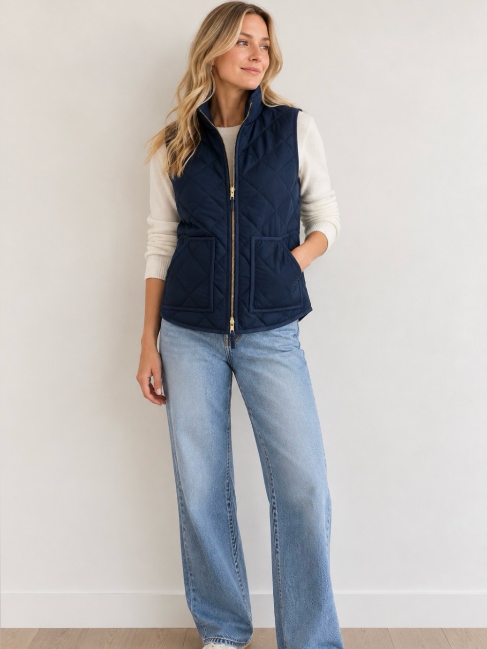 J. Crew Navy vest with Gold Zipper Size small